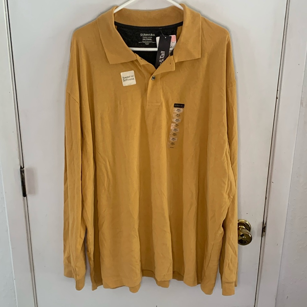 St John's Bay mustard gold long sleeve polo shirt Size 3XLT